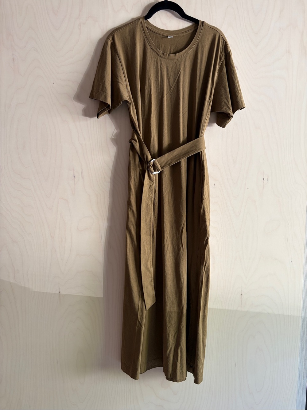 Uniqlo Olive Green T-Shirt Maxi Dress with D-Ring Belt